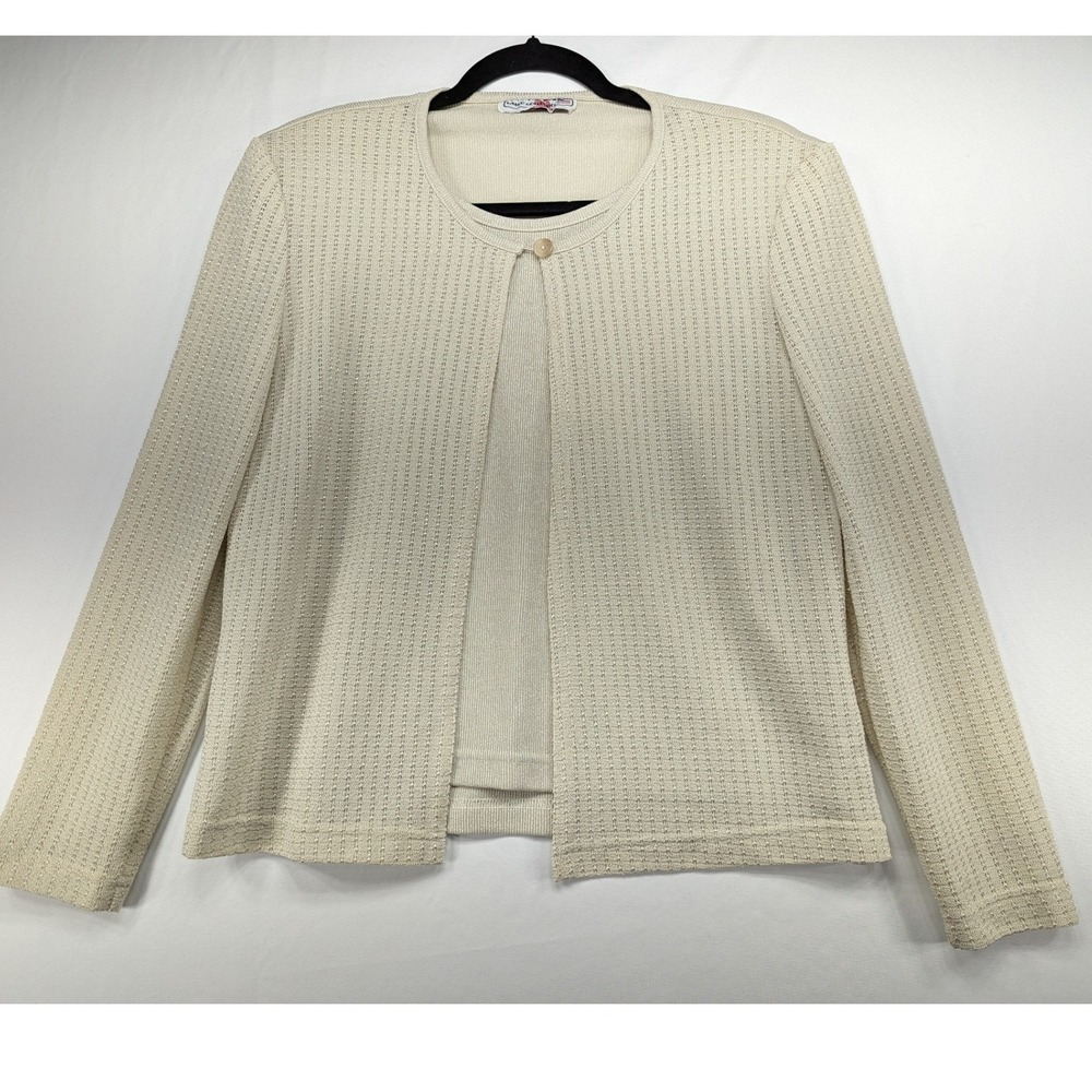 Pablo Collection Cream Knit Twin Set Cardigan Shell Textured Ivory Made in USA M